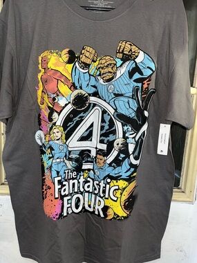 Marvel The Fantastic Four Graphic Tee - Gray with Blue, Yellow, Pink Accents